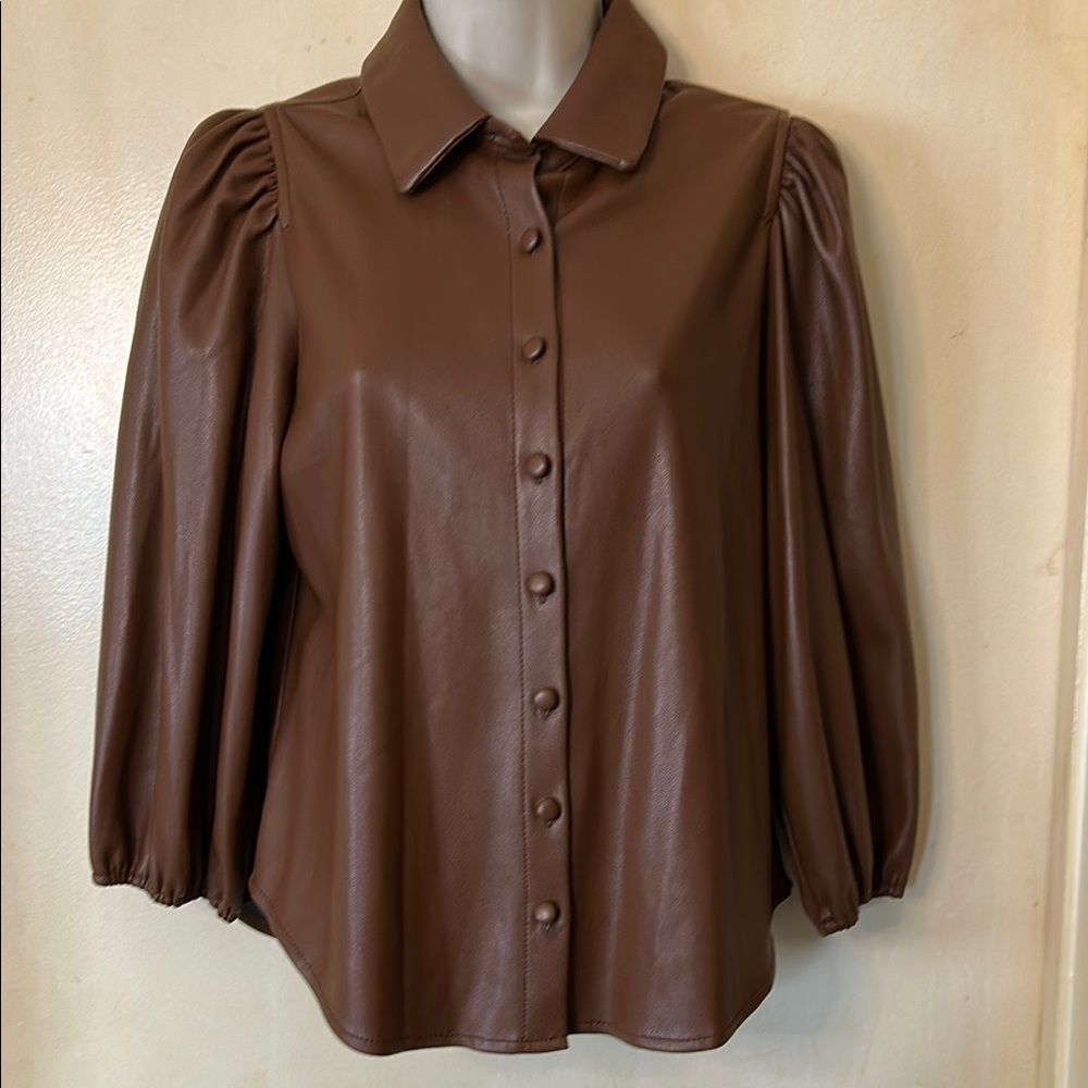 Marc New York Brown faux leather Button Down Shirt size XS
